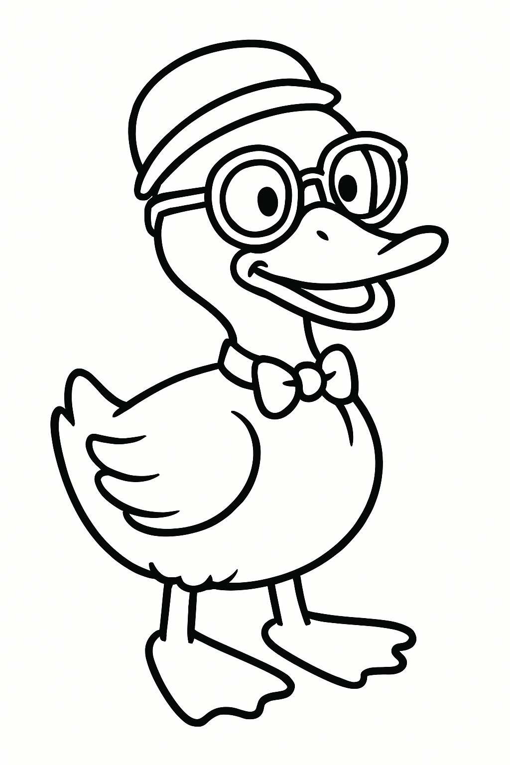 Cartoon duck wearing glasses and a bow tie.