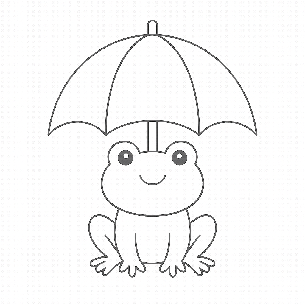 A sketch of a smiling frog sitting under an umbrella.