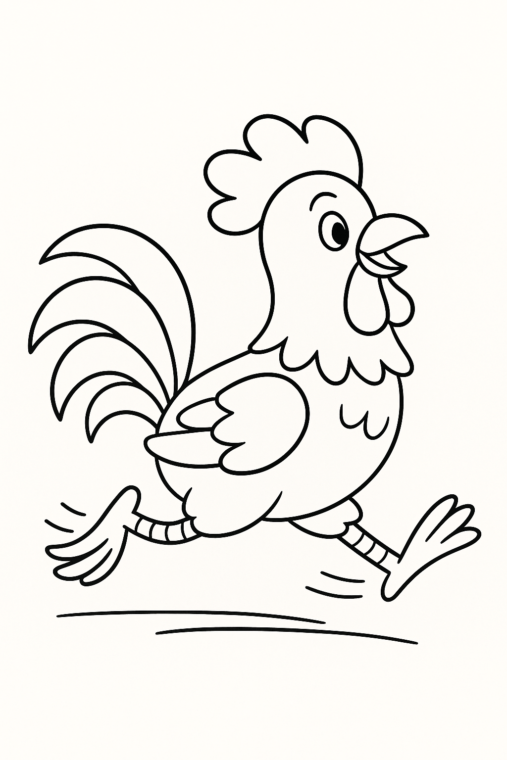 Sketch of a cheerful rooster running energetically.