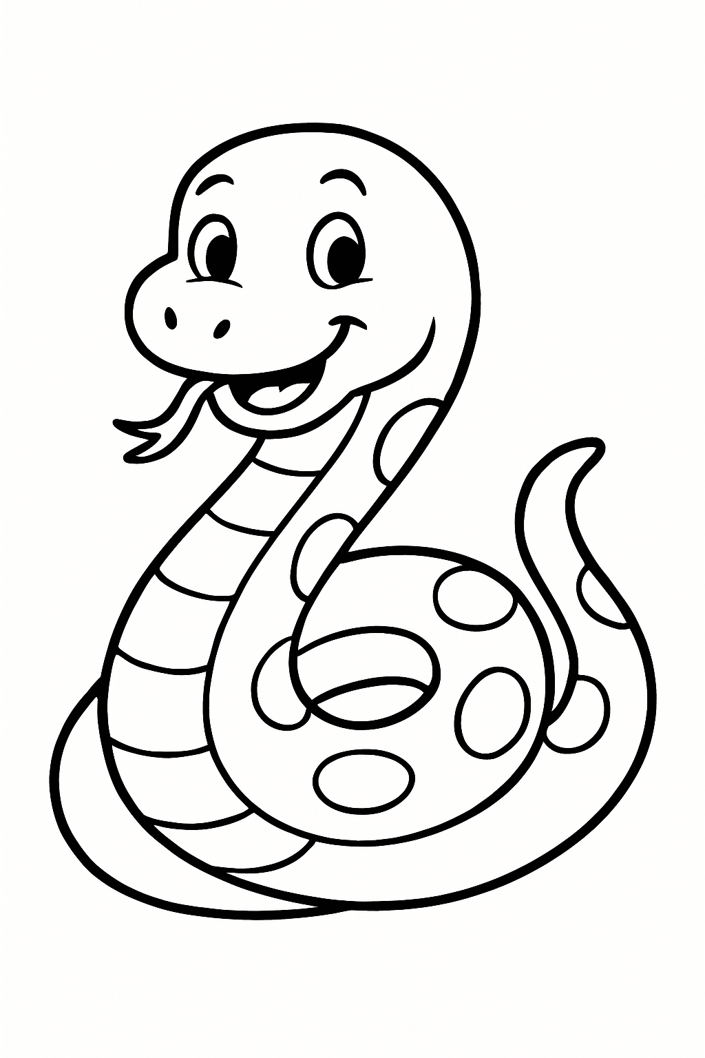 A smiling cartoon snake with a patterned body.
