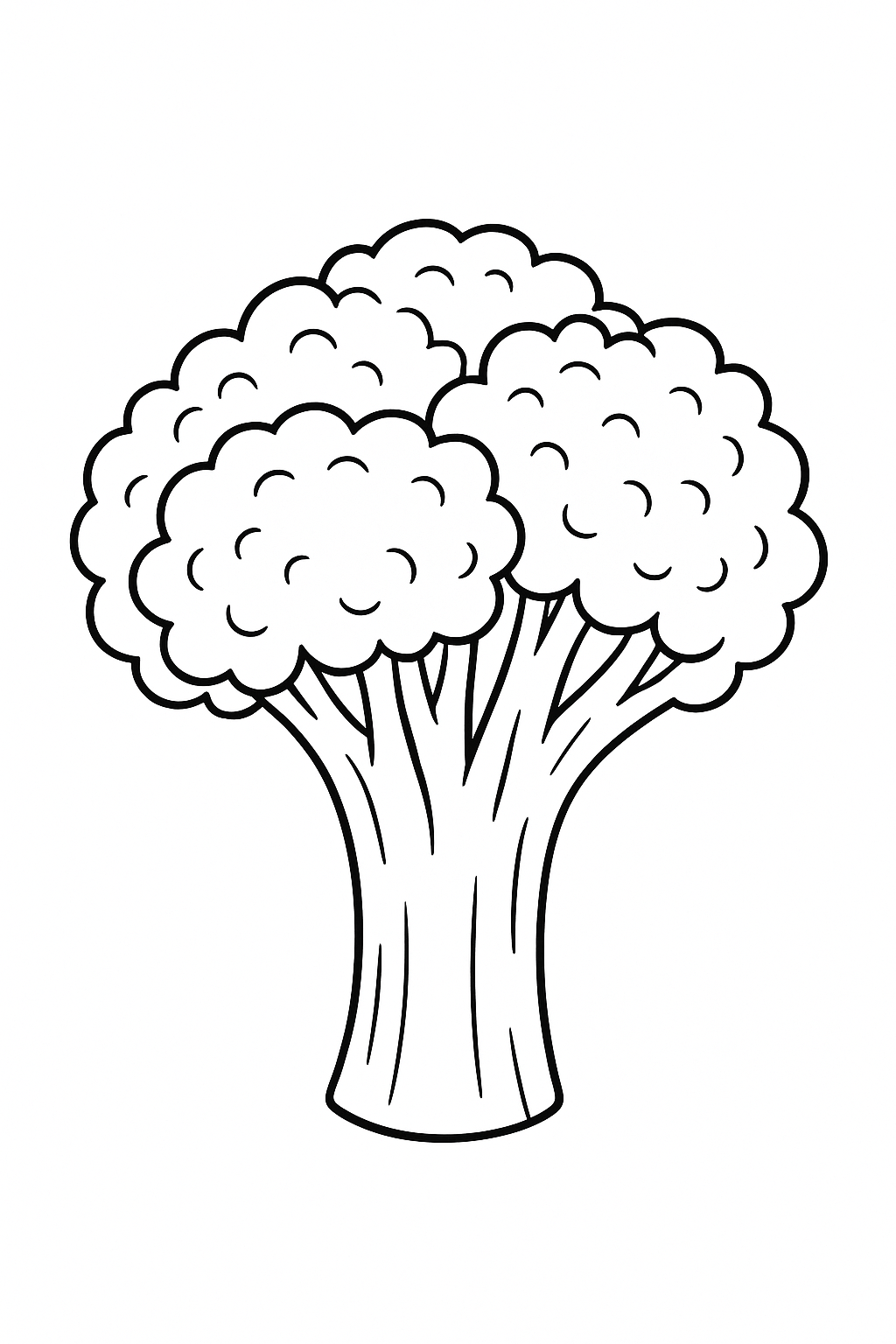 A black and white sketch of broccoli with bold outlines for coloring.