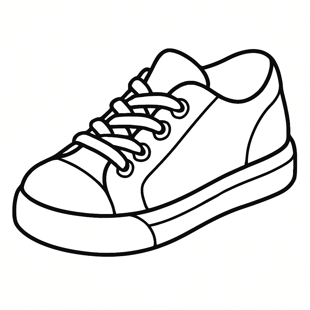 Black and white sketch of a simple sneaker with laces.