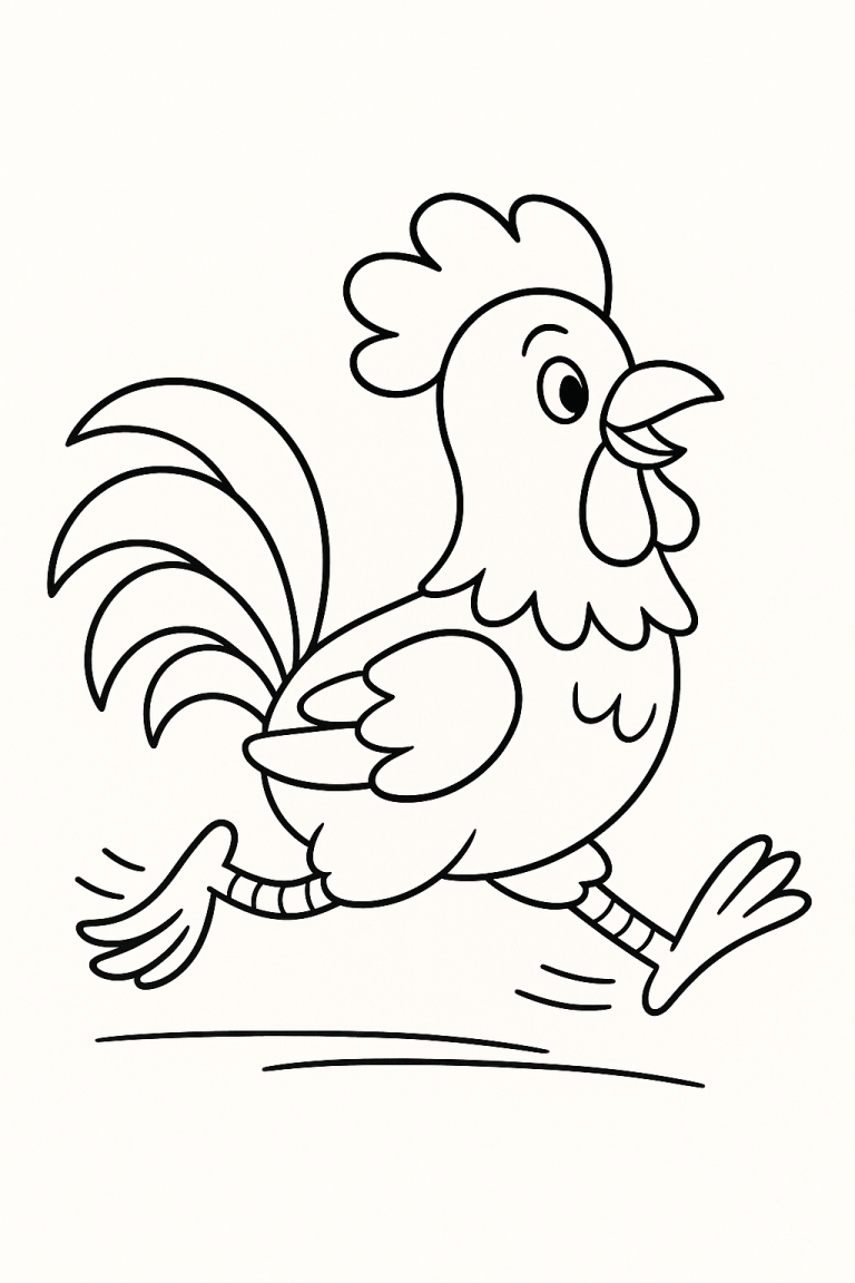 Sketch of a cheerful rooster running energetically.