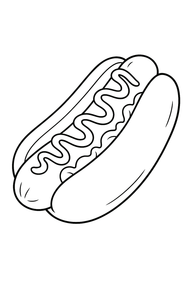 Sketch of a hot dog with mustard on top.