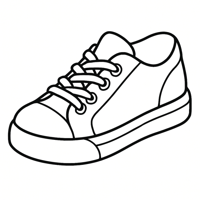 Black and white sketch of a simple sneaker with laces.