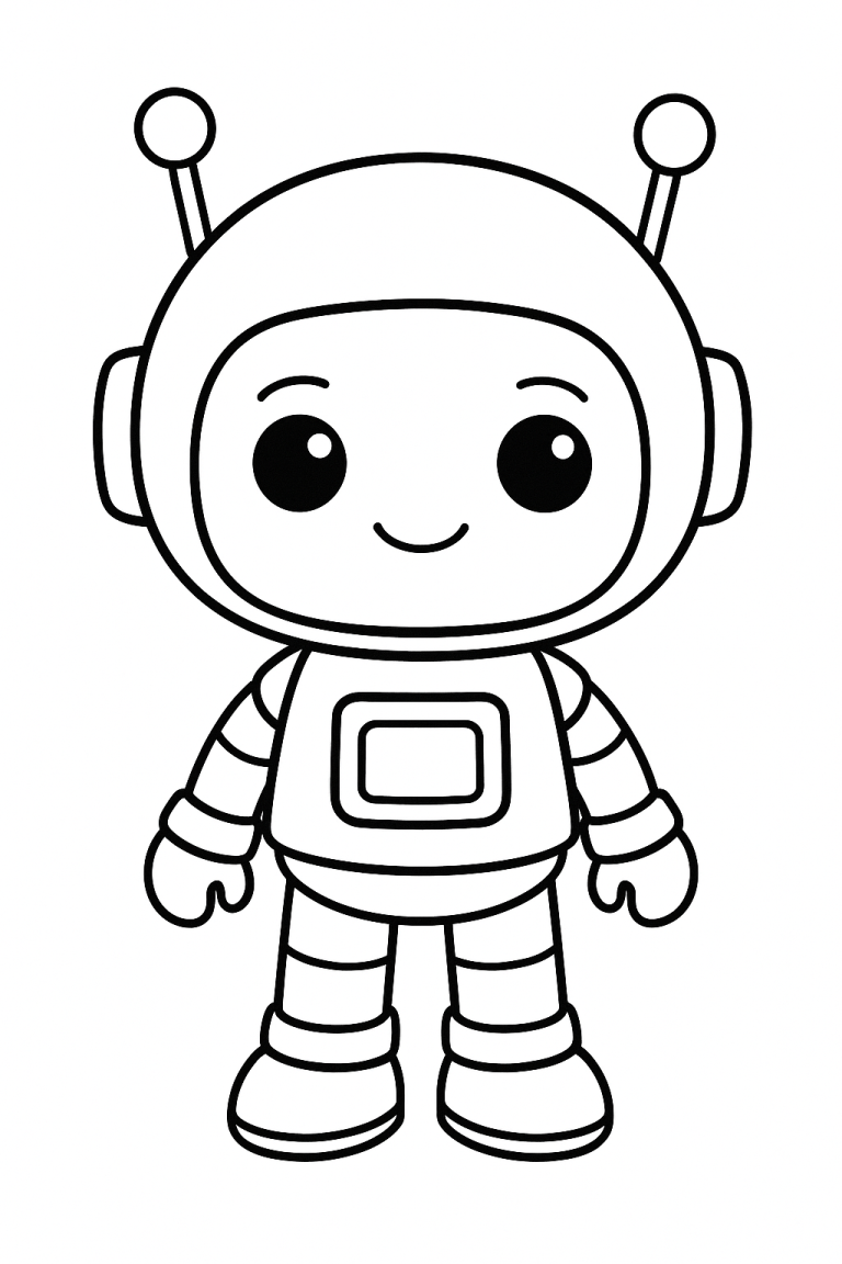 Sketch of a cute robot with antennas and a friendly smile.