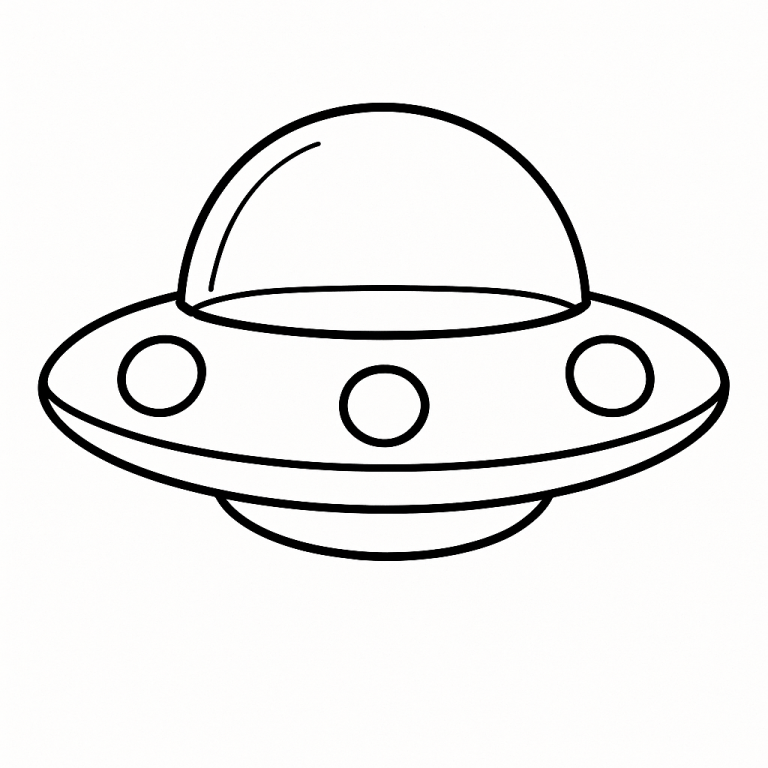 Outline sketch of a UFO with a dome and circular windows.