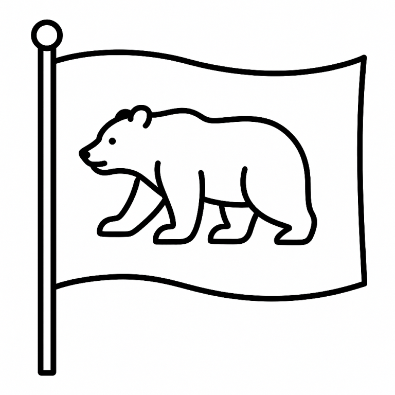 Line drawing of a bear on a flag