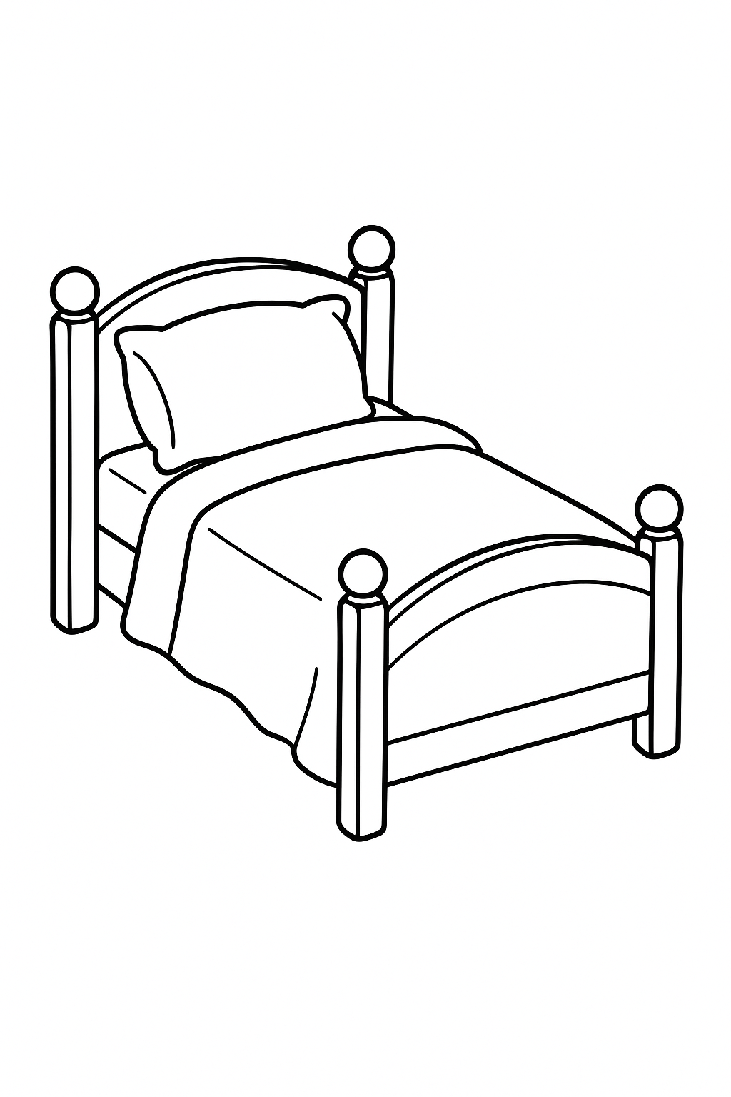Line drawing of a cozy bed for coloring.