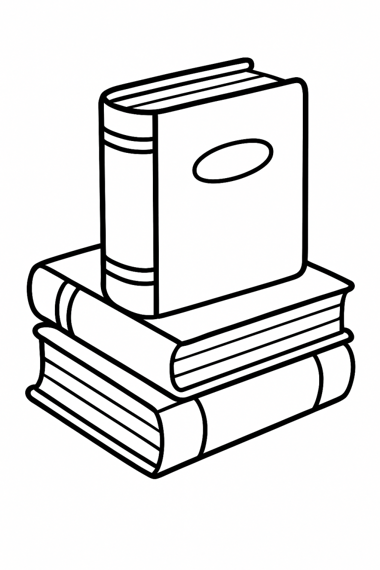 Stack of outlined books for coloring