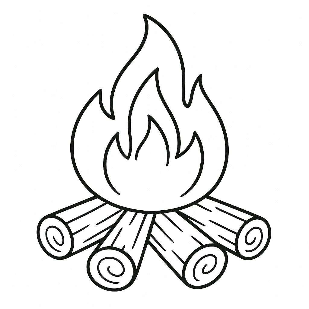 Campfire coloring page with logs and flames