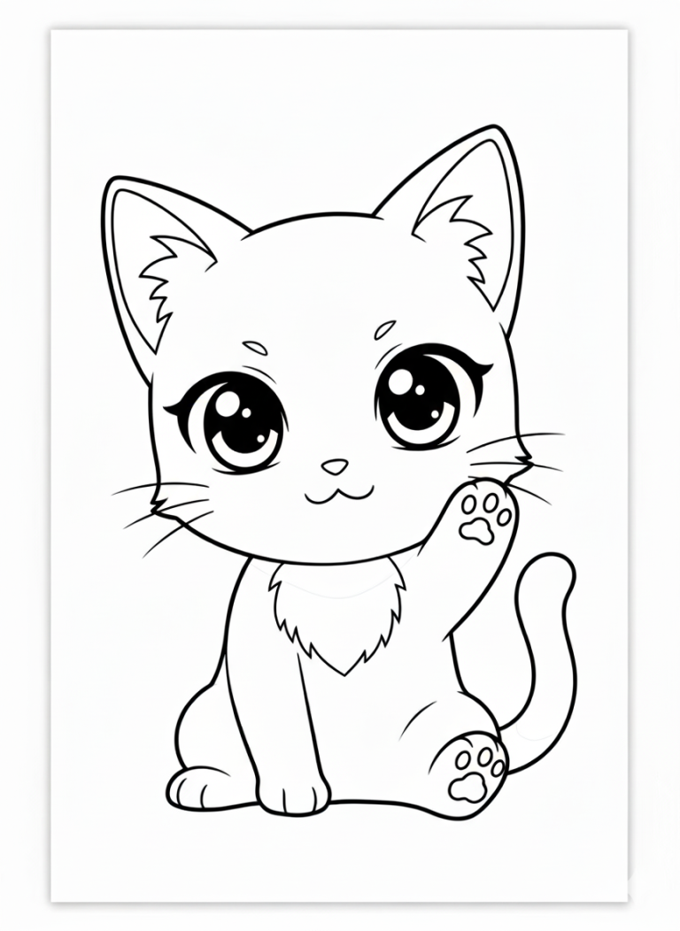 Cute kitten coloring page for children