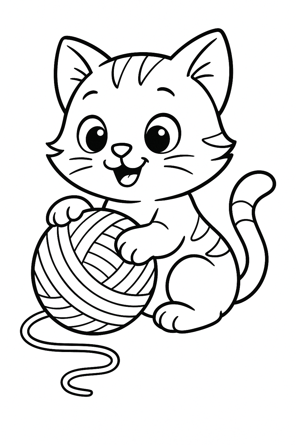 Cute kitten with yarn ball coloring page