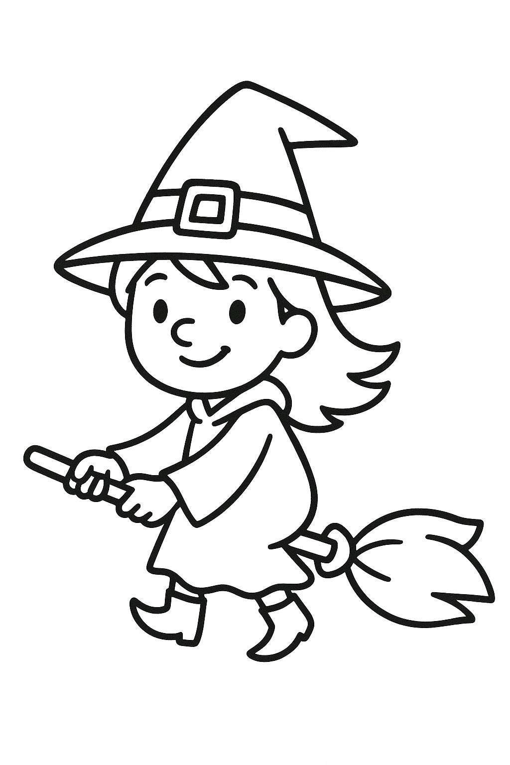 Cute witch on a broomstick coloring page