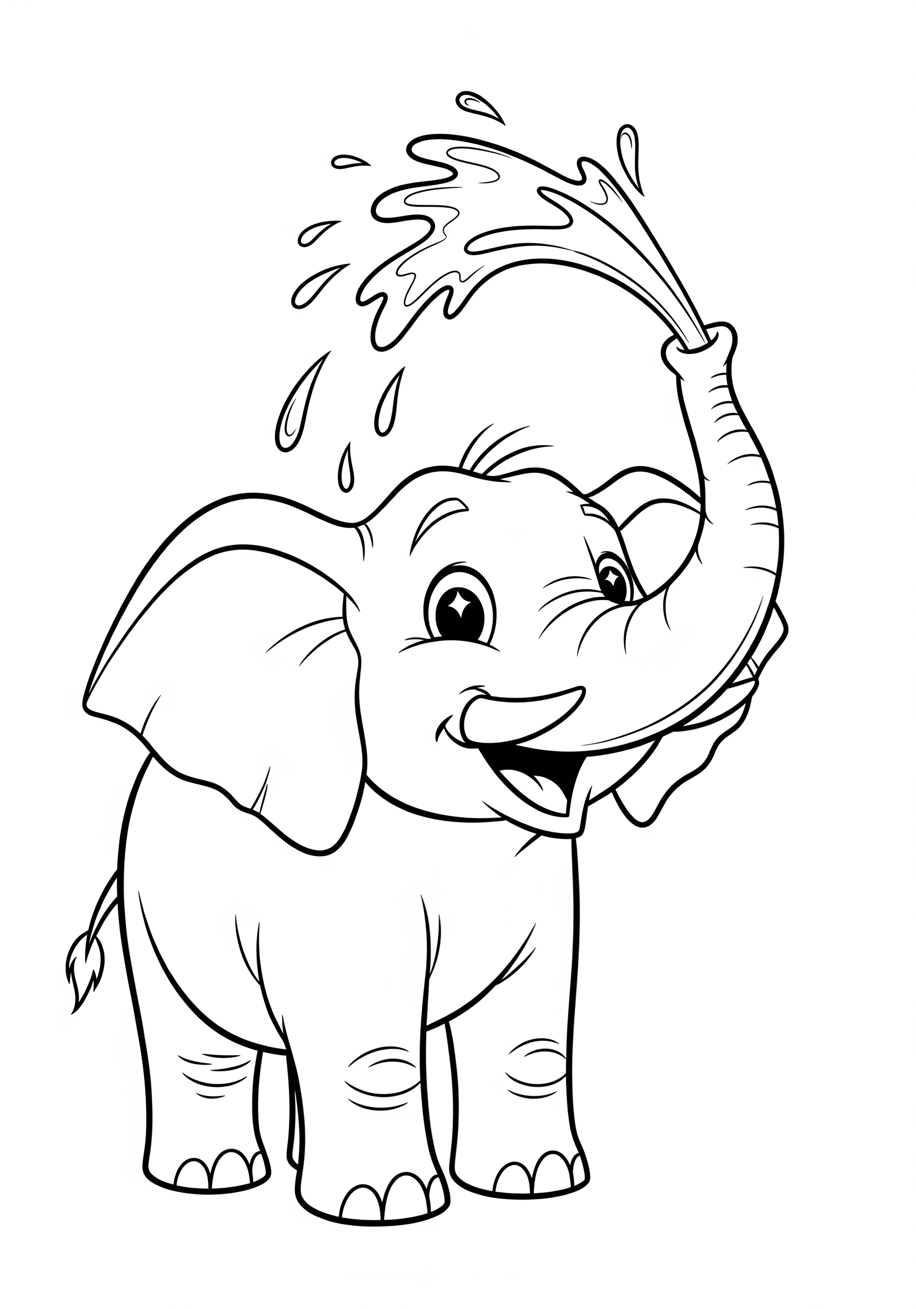 Elephant coloring page featuring a playful elephant spraying water.
