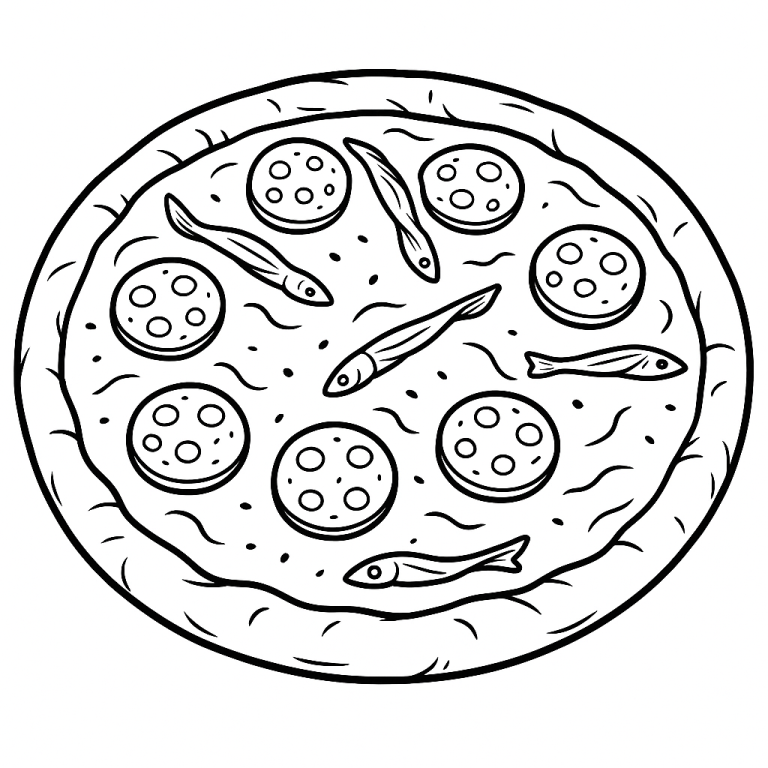 Fish pizza coloring page for kids