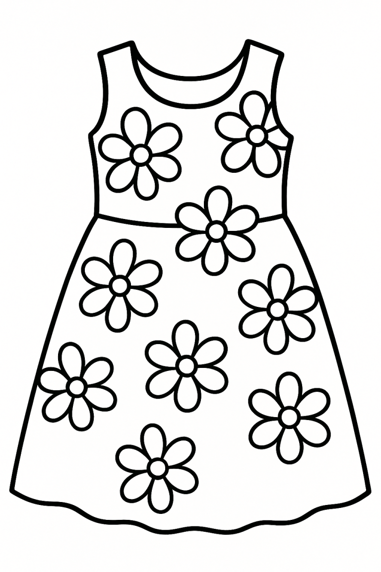 Flower dress coloring page with simple large flowers