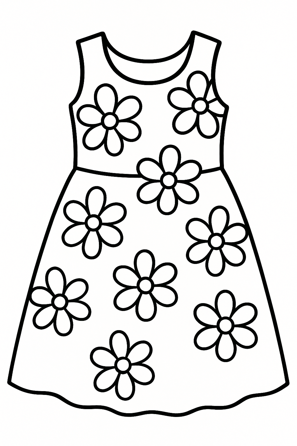 Flower dress coloring page with simple large flowers