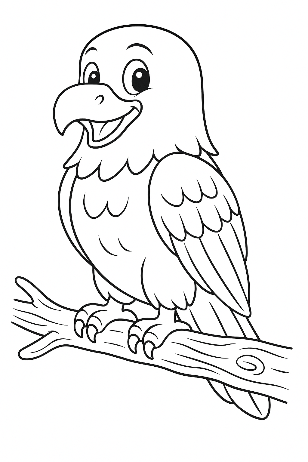 Happy cartoon bird sitting on a branch