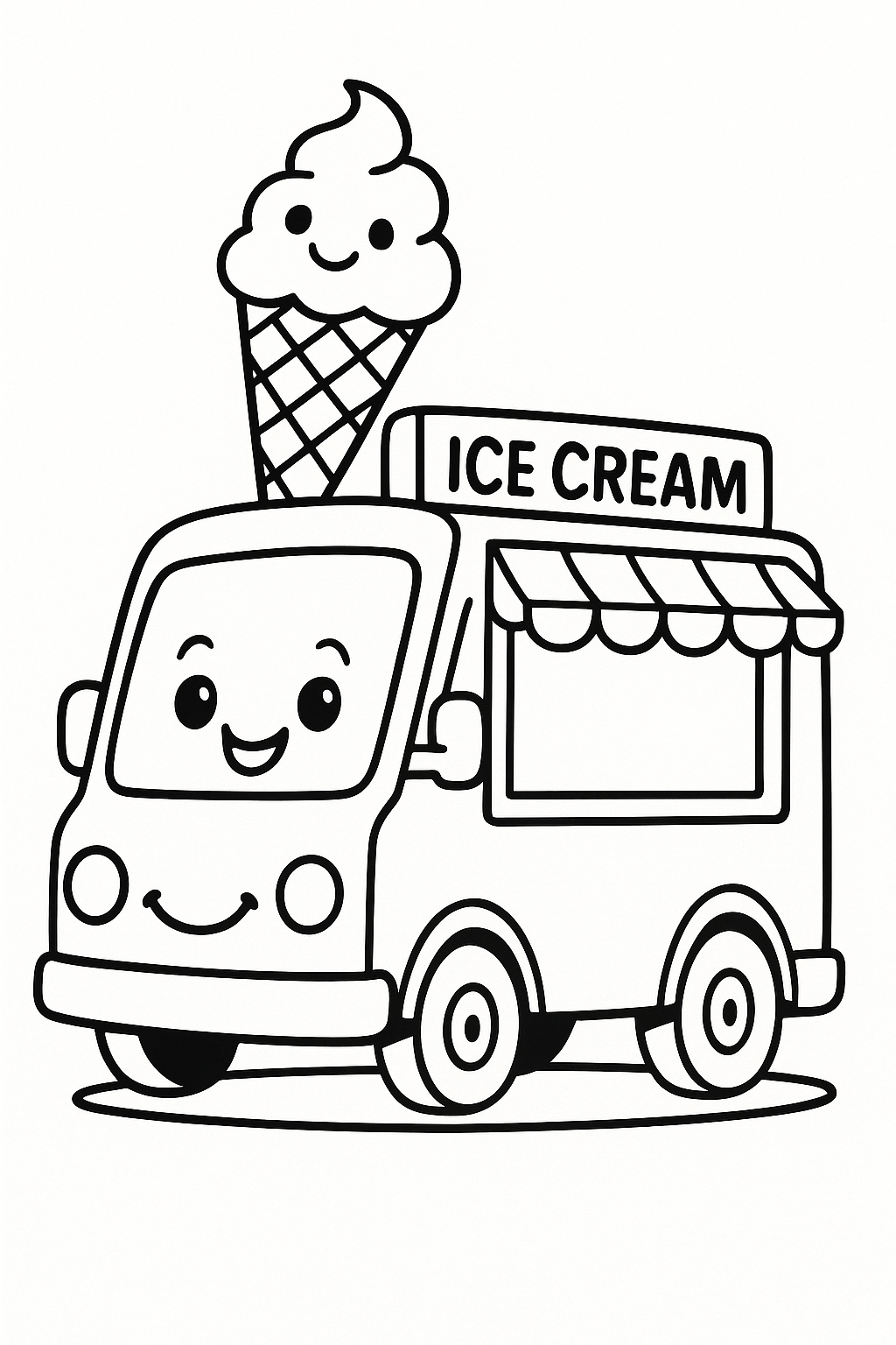 Cute cartoon ice cream truck coloring page