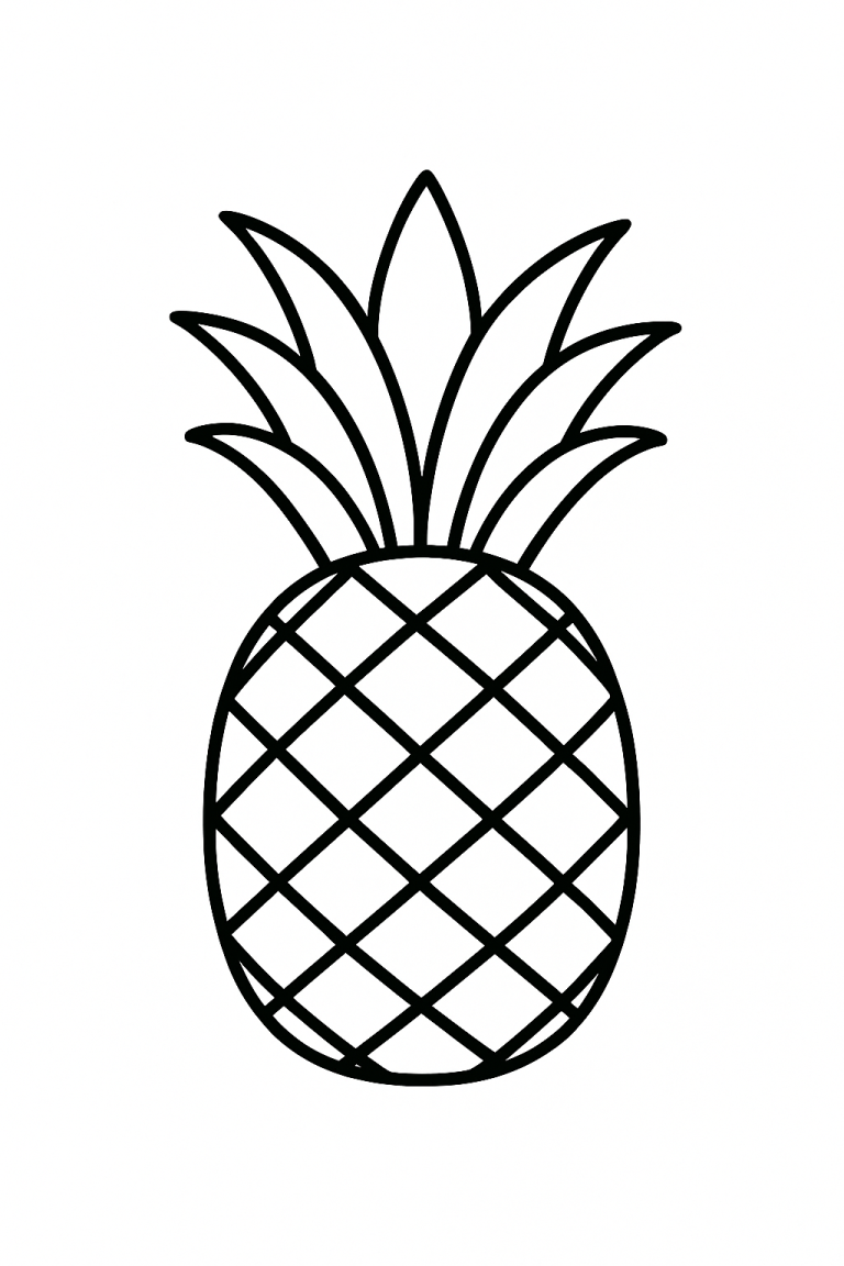 Pineapple coloring page outline for kids