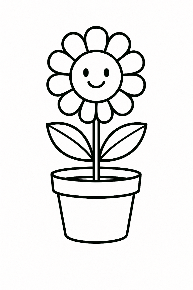 Smiling flower in a pot coloring page