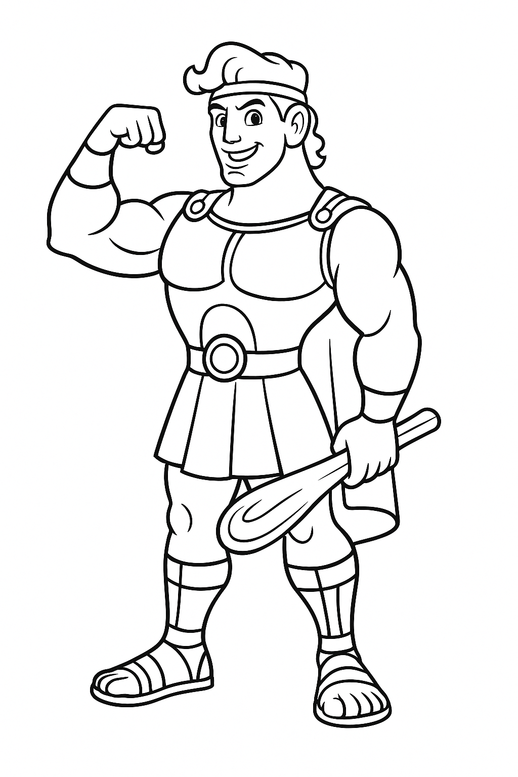 Coloring page of a strong hero character