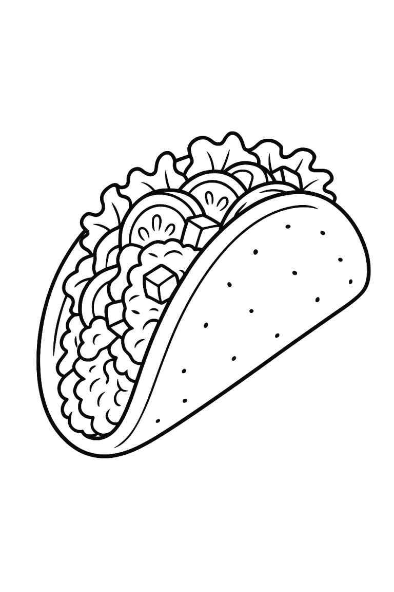 Line drawing of a taco for coloring