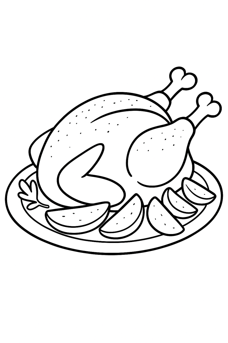 Thanksgiving turkey on a plate coloring page