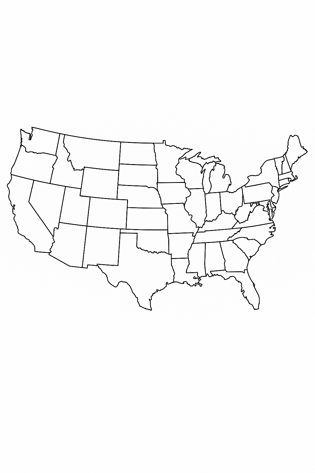 USA map coloring page for kids