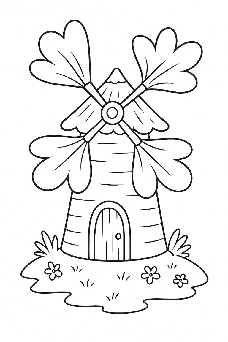 outline drawing of a windmill for coloring