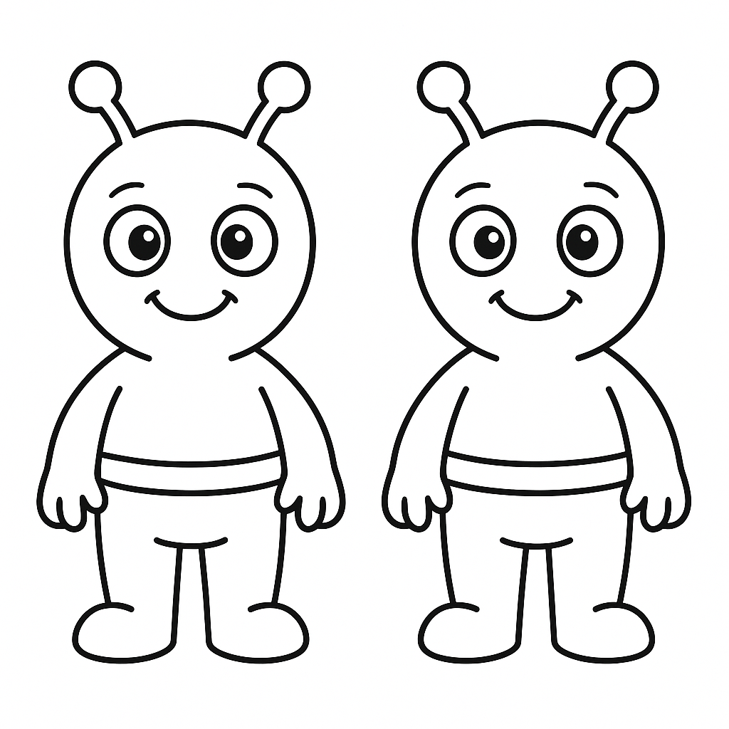 Two friendly aliens on a coloring page