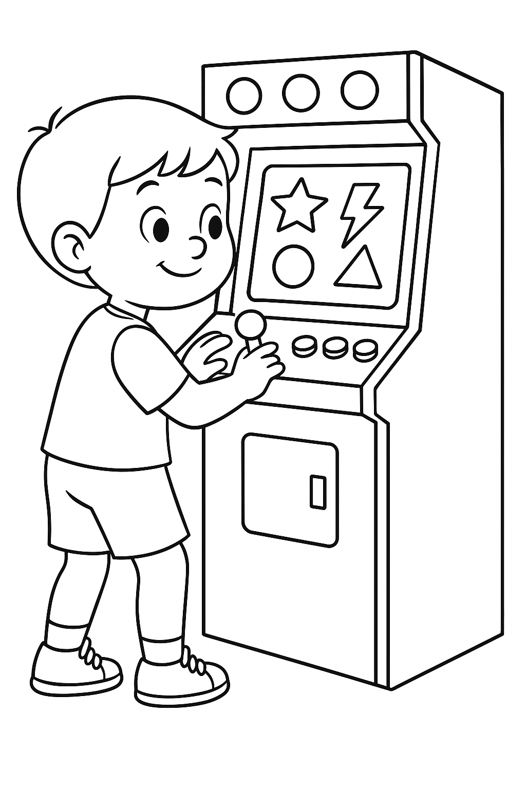 Boy playing with an arcade machine coloring page