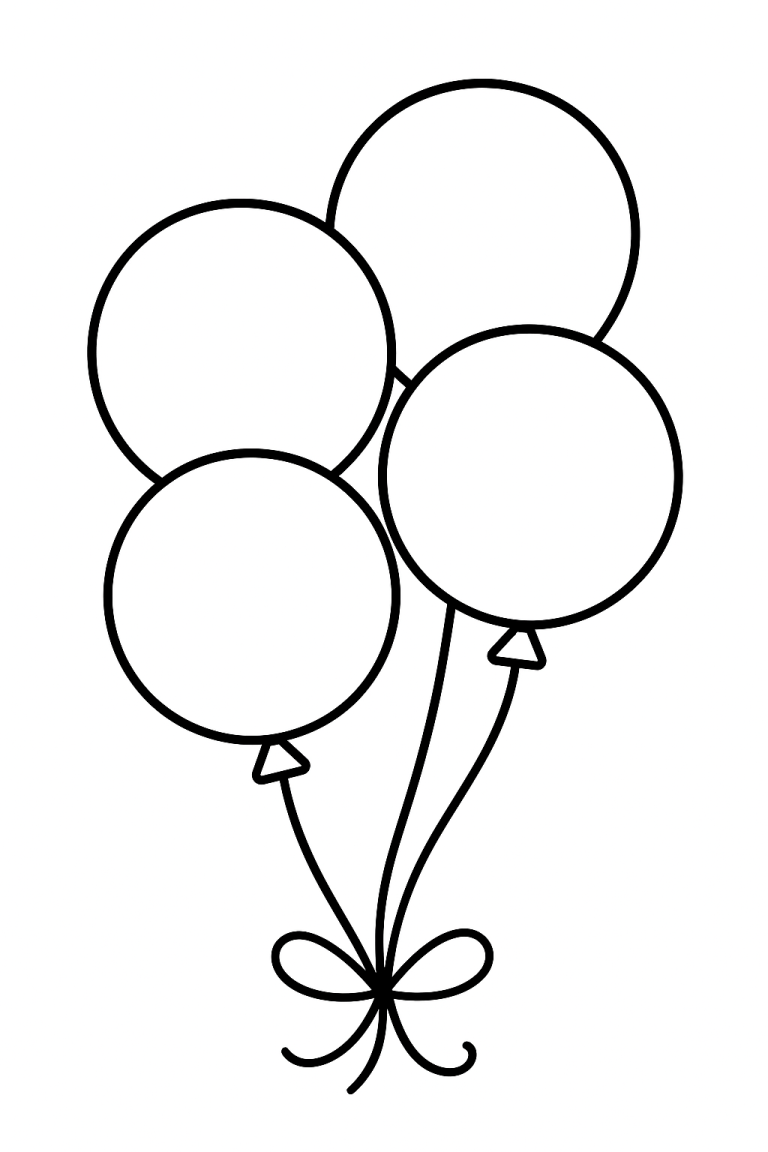 Balloon coloring page with four balloons tied together.