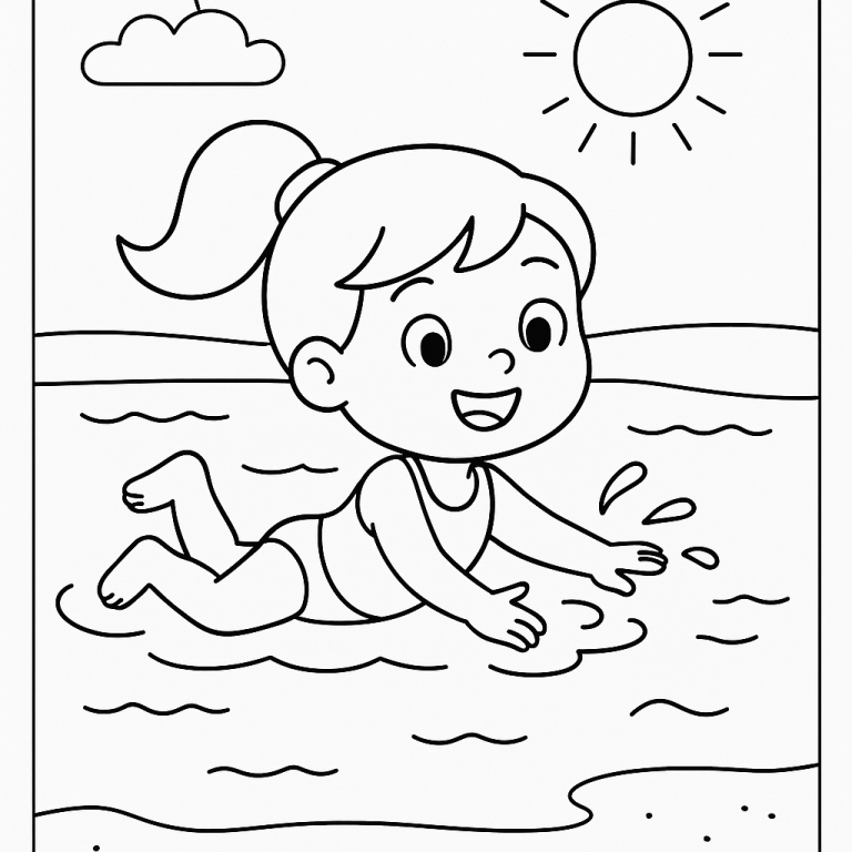 Girl playing in the ocean under the sun