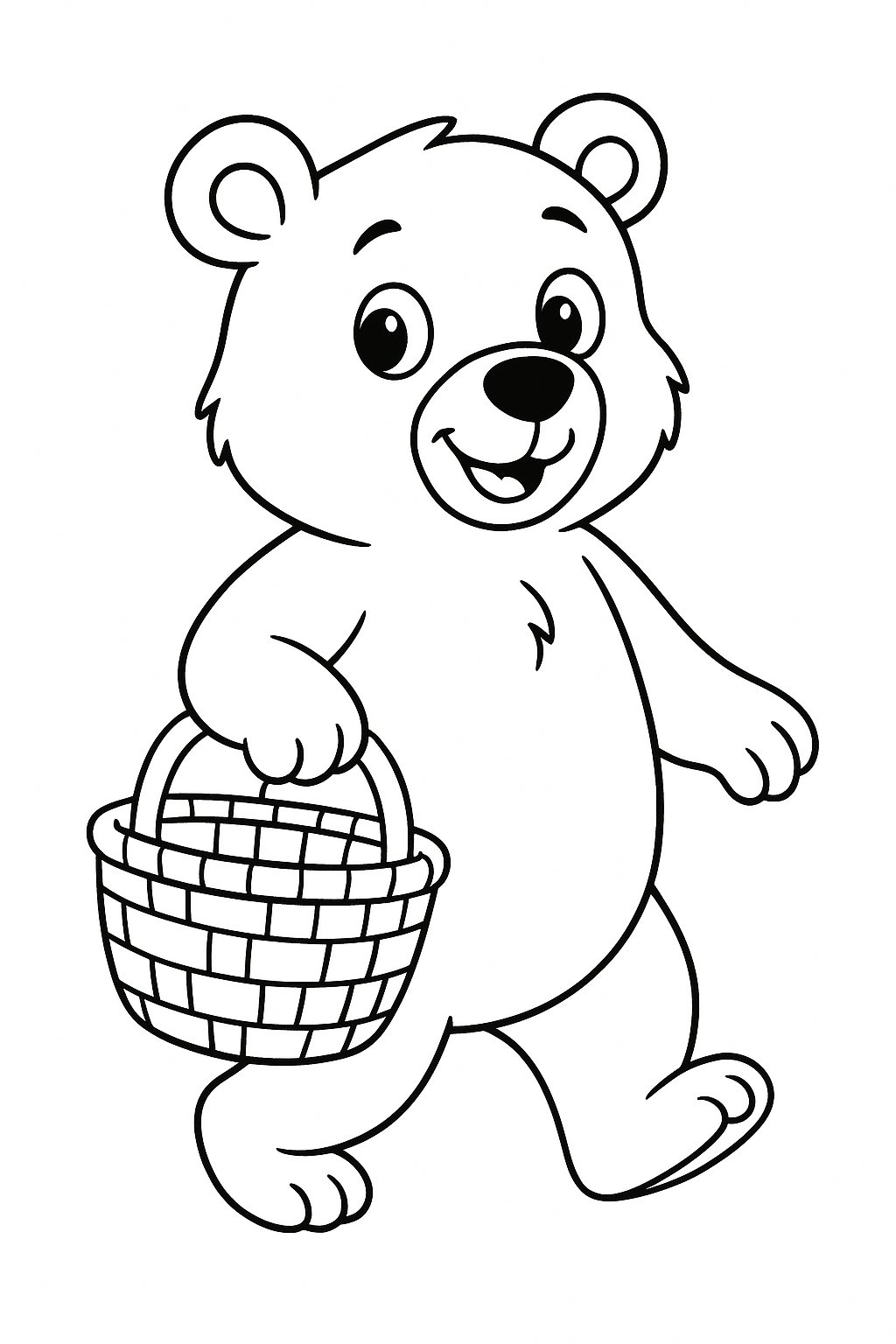 Cute bear holding a basket, ready for coloring.