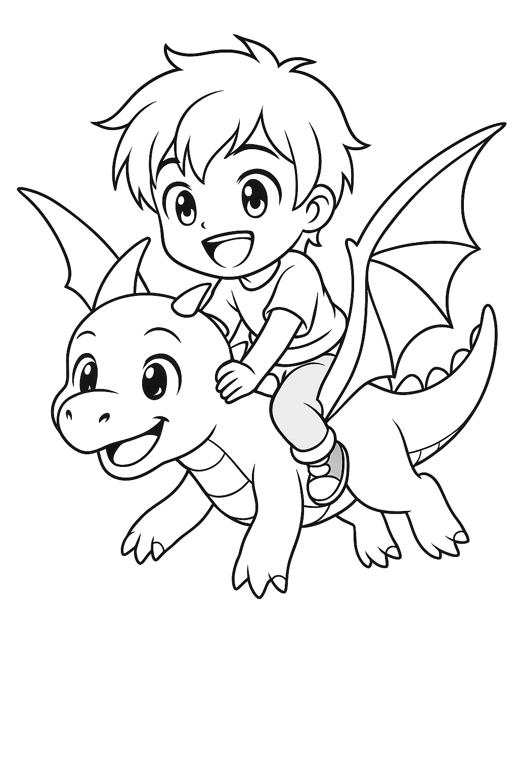 Boy riding a dragon coloring page