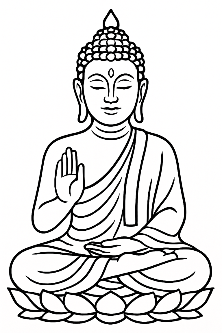Buddha sitting on a lotus coloring page
