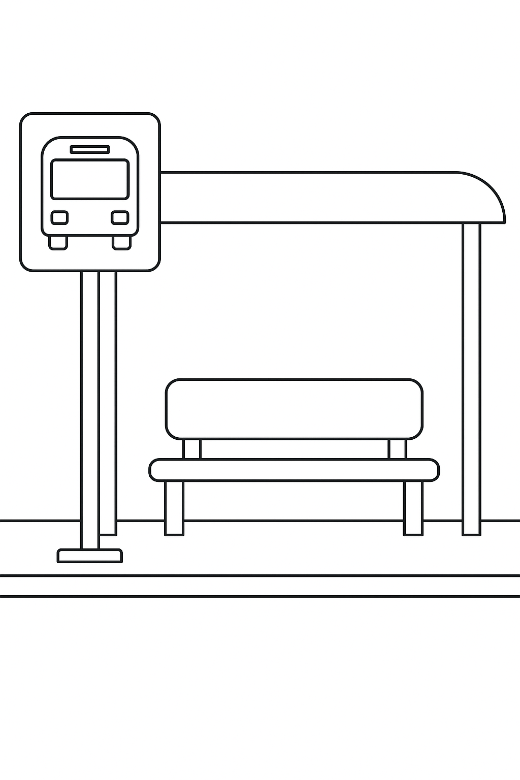Line drawing of a bus stop for coloring