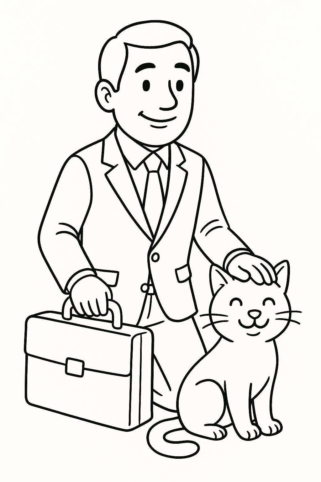 Coloring page of a businessman with a cat