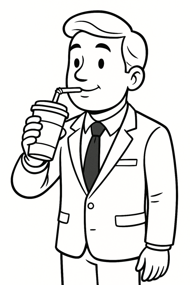 Cartoon businessman enjoying a drink