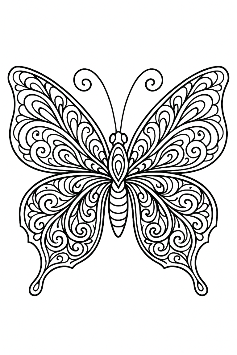 Intricate butterfly coloring page for kids