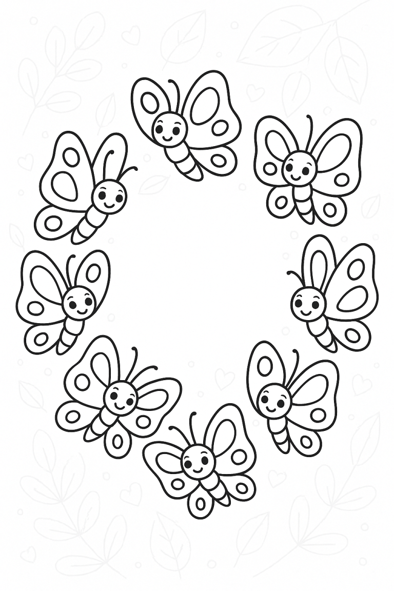 Butterfly coloring page with smiling butterflies