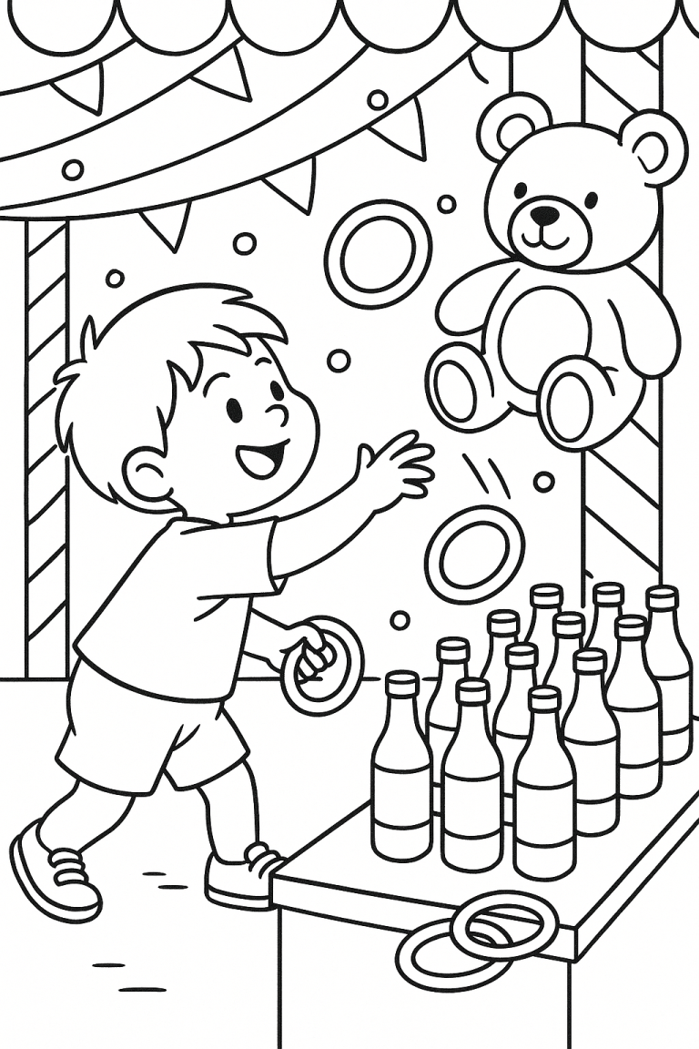 Child playing ring toss game to win a teddy bear