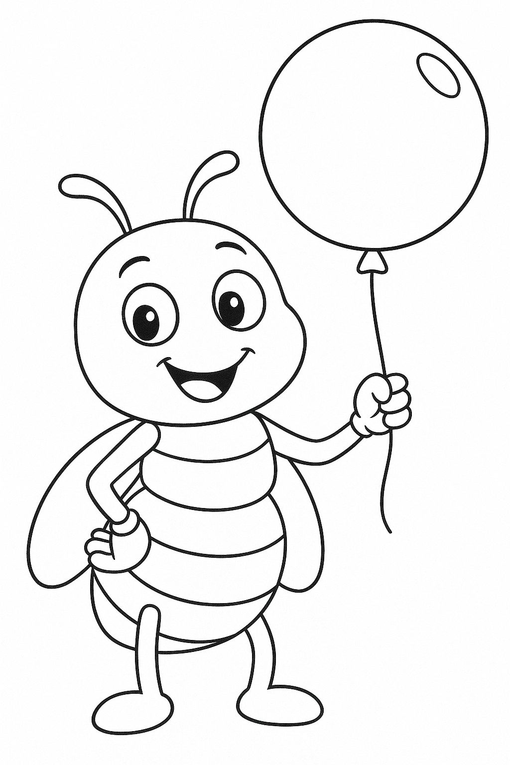 Cartoon bee holding a balloon for coloring