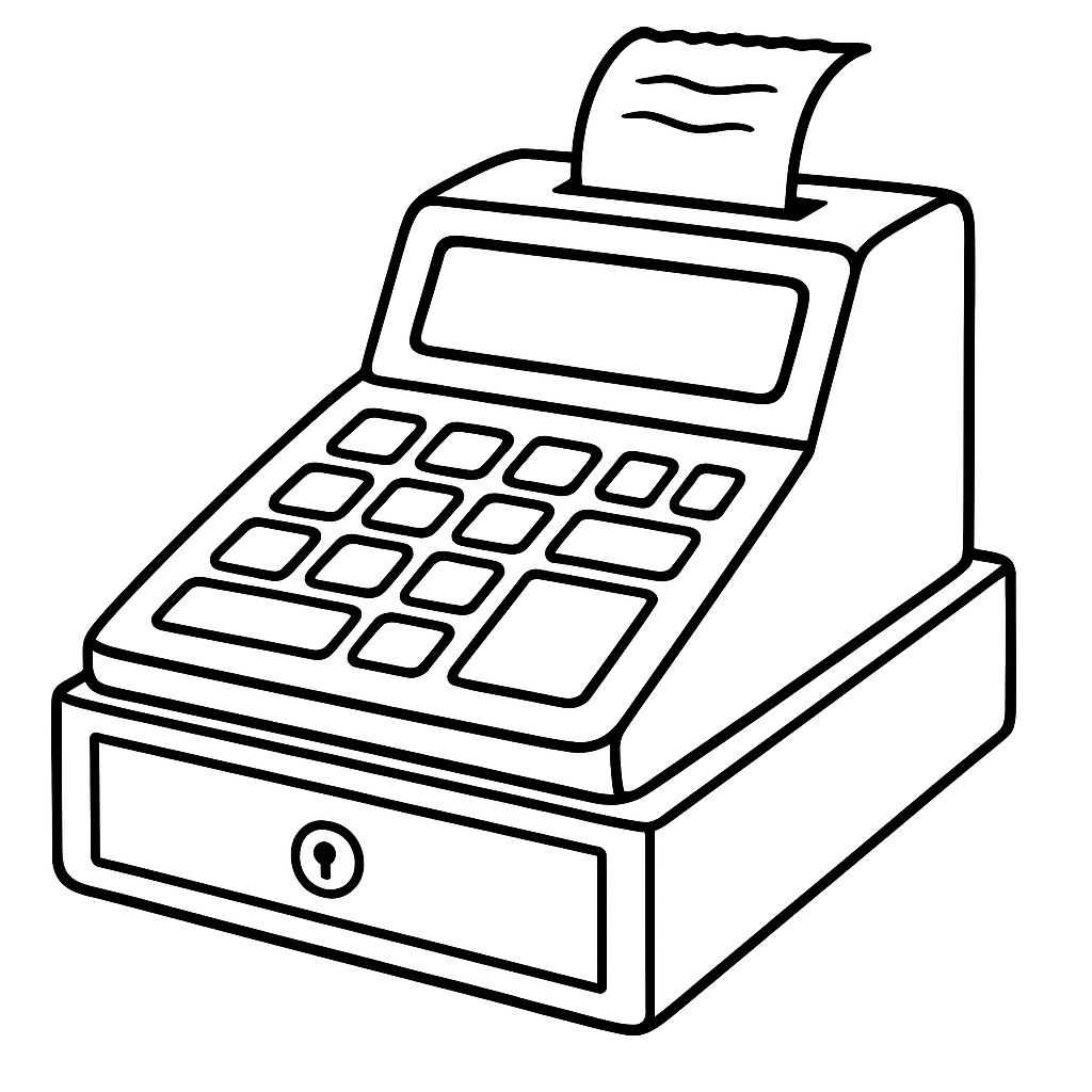 Black and white illustration of a cash register