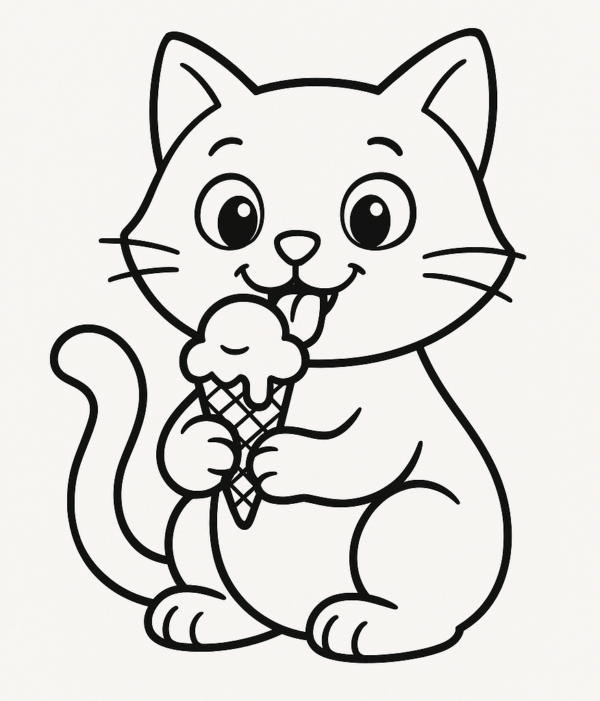 Cat holding an ice cream coloring page