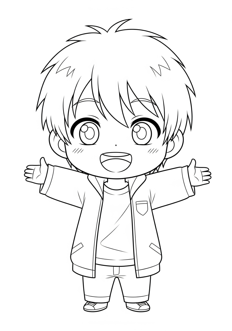 Chibi character with open arms coloring page