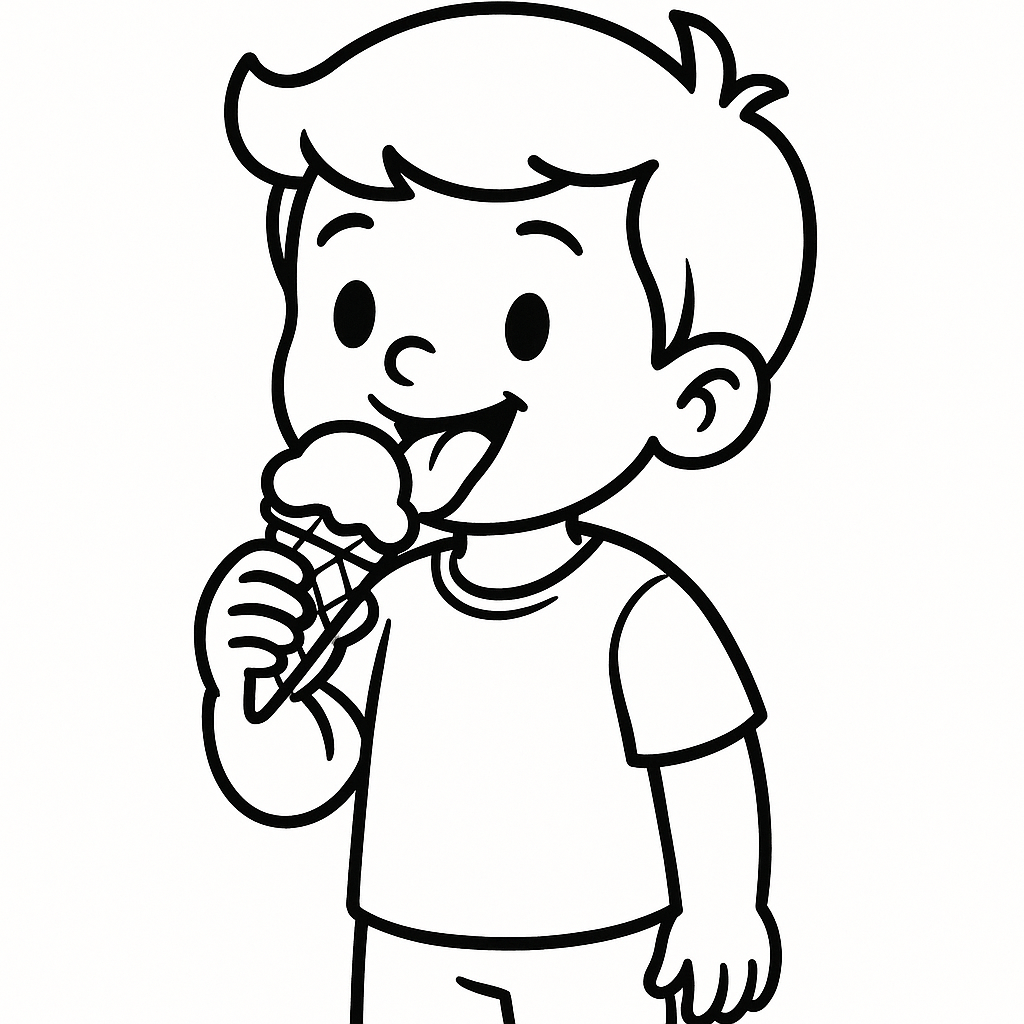 Child eating ice cream coloring page