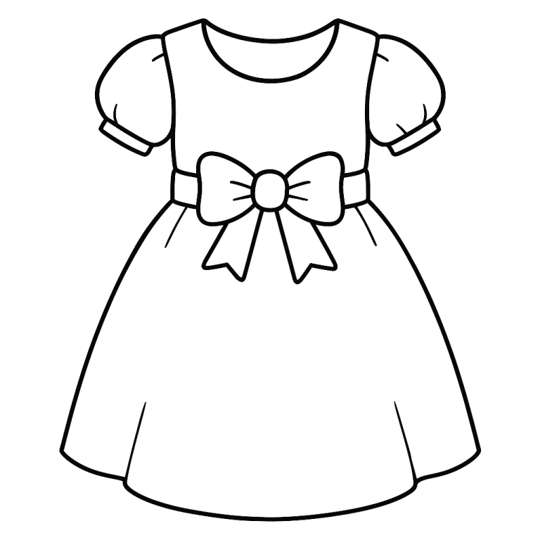 Coloring page of a children's dress with a bow.
